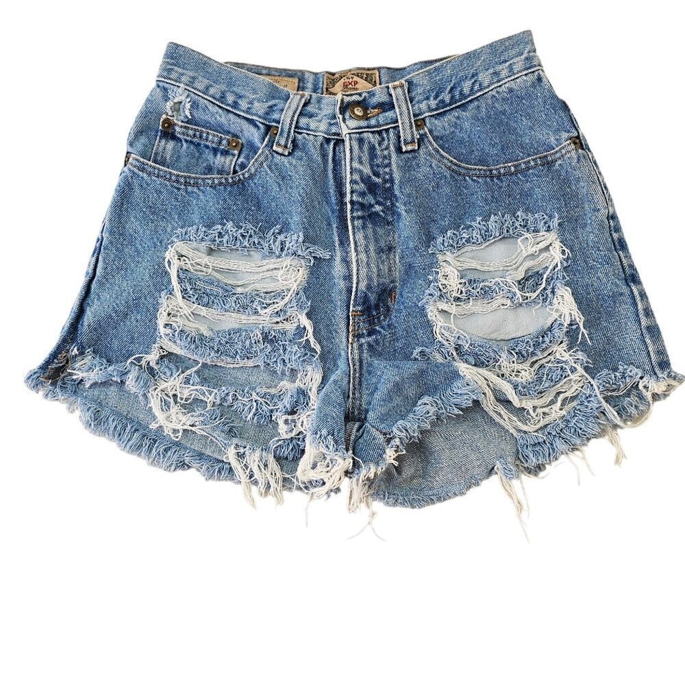 Express Vintage Denim CutOff Shorts Womens 5/6 Heavily Distressed Light Wash